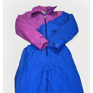 Vintage Skimer Paris Women’s Ski Suit Pink Blue Belted One-Piece Size 4 USA